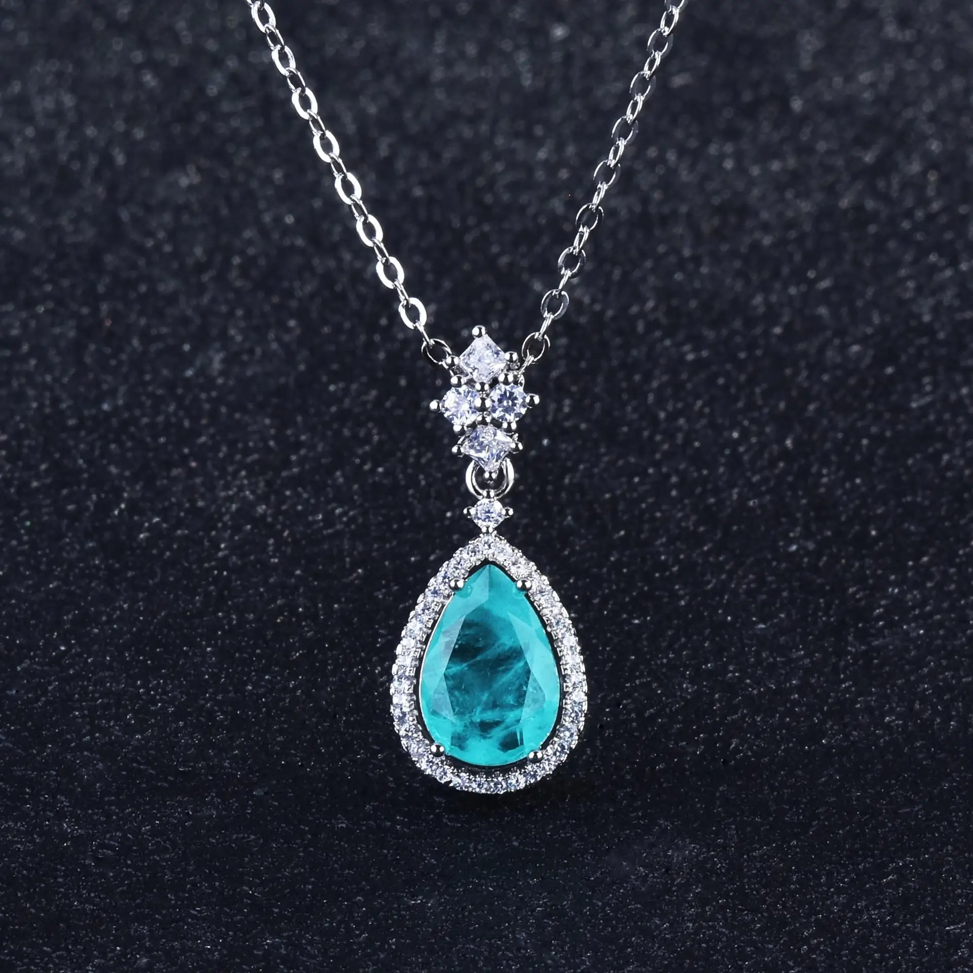 Full Diamond Ring Colorful Treasure Ear Studs Water Drop Necklace
