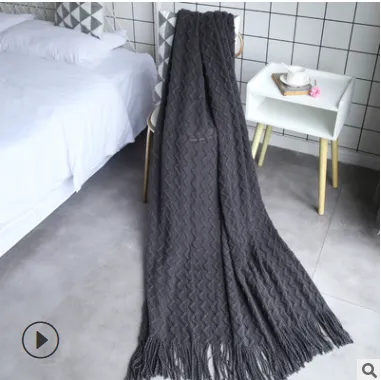 Sofa Blanket Air Conditioning Blanket Three dimensional Water Wave Monochrome Double Wave Dark Gray - Shop at LoveMi