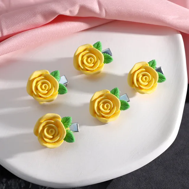 Small Bow Hairpins Cute peach rose headwear hair Yellow Flower - Shop at LoveMi