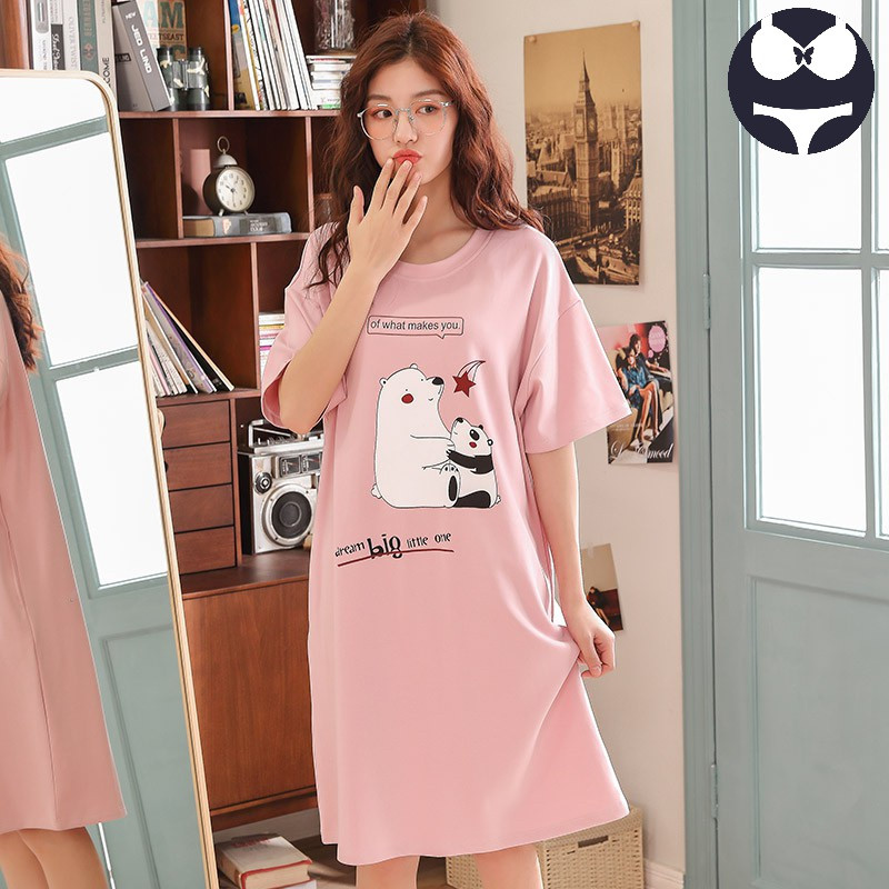 Title 3, Ladies cotton short-sleeved cartoon nightdress