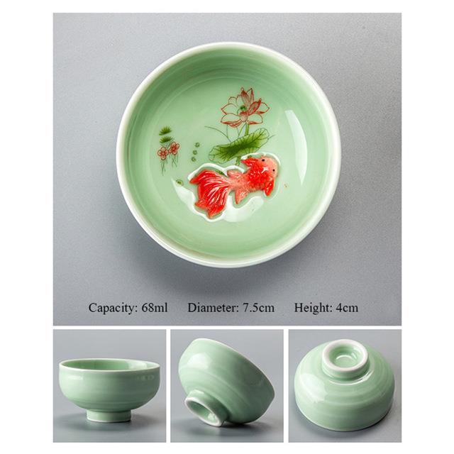 Title 4, Teacup Porcelain Celadon Fish Teacup Set Teapot