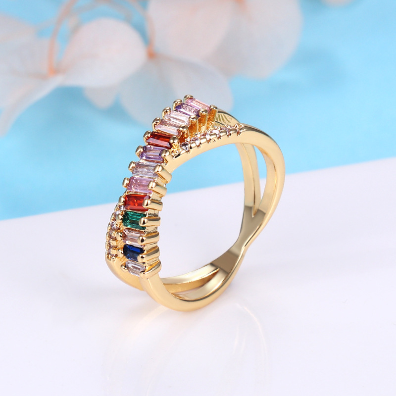 Title 5, Fashion Copper Micro Inlay Color Zircon Ring fo...