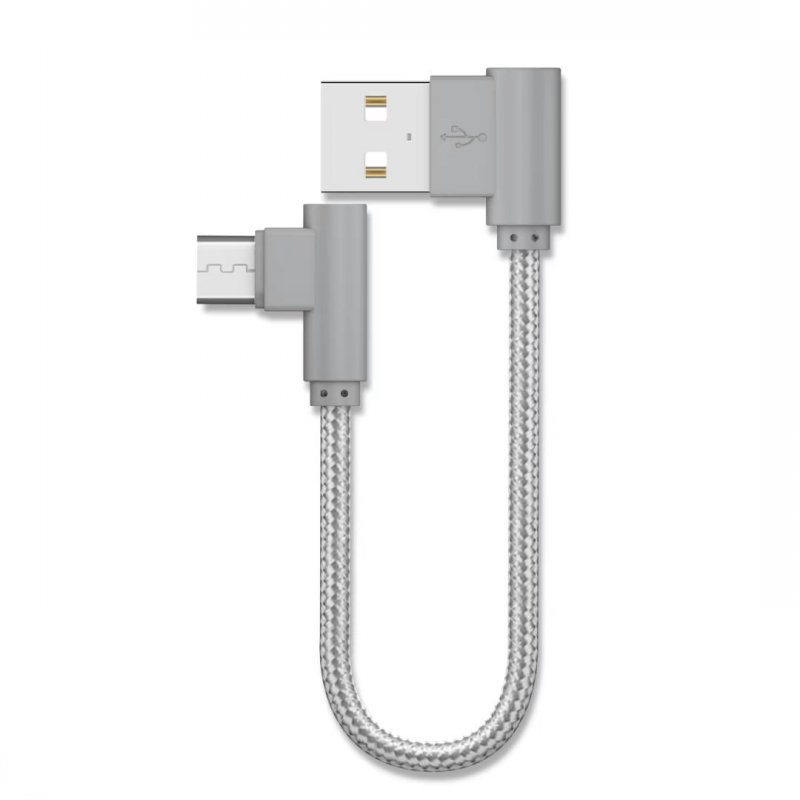 Double Elbow Braided Data Cable Micro Usb Android Mobile Phone Universal V8 Right Angle 90 Degree Charging Short Cable 20cm
