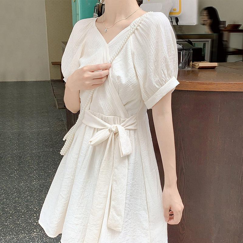 French Dress Fairy Waist Thin SmallTea Break First LoveWhite Dress