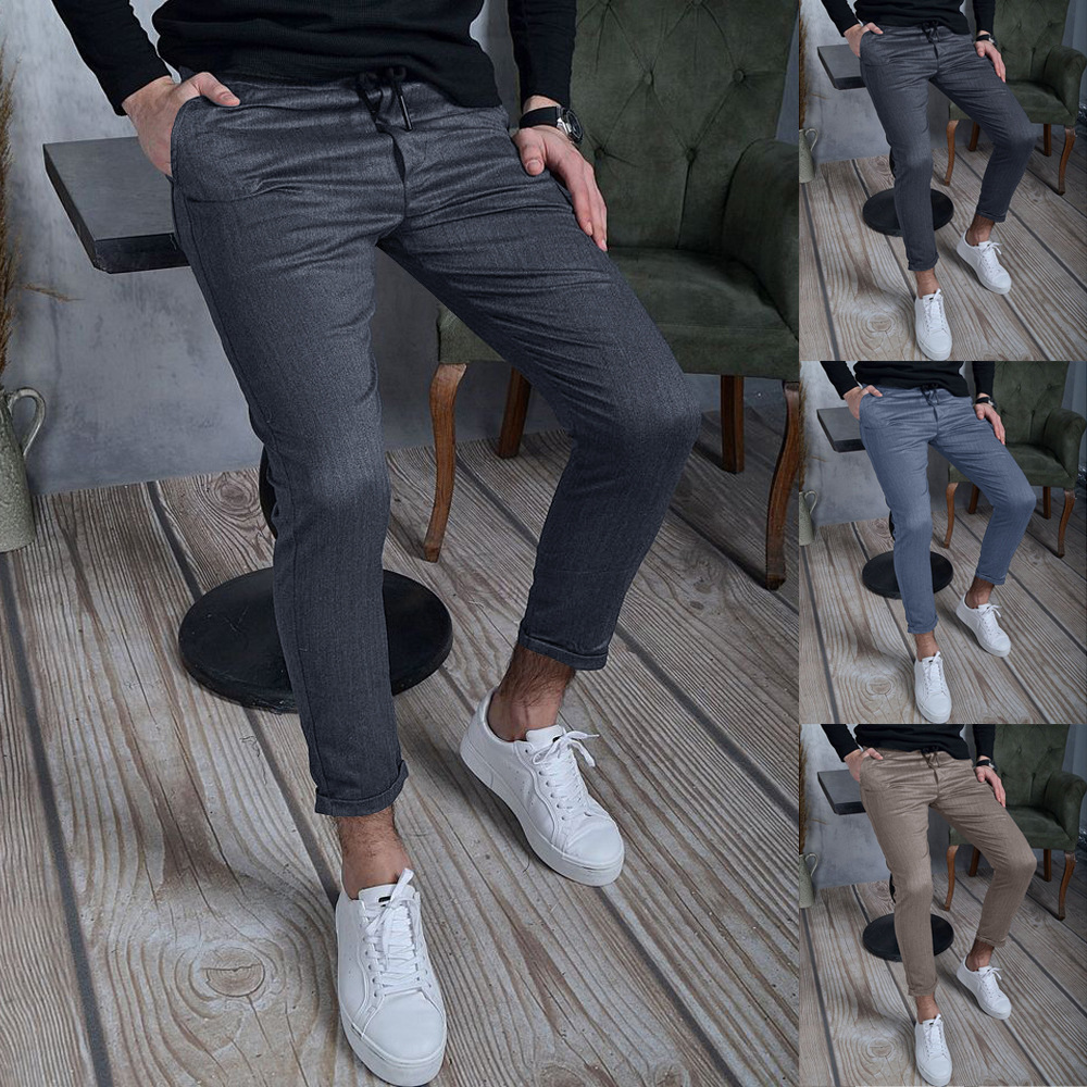 Title 3, Heren casual broek effen kleur textuurstof herf...