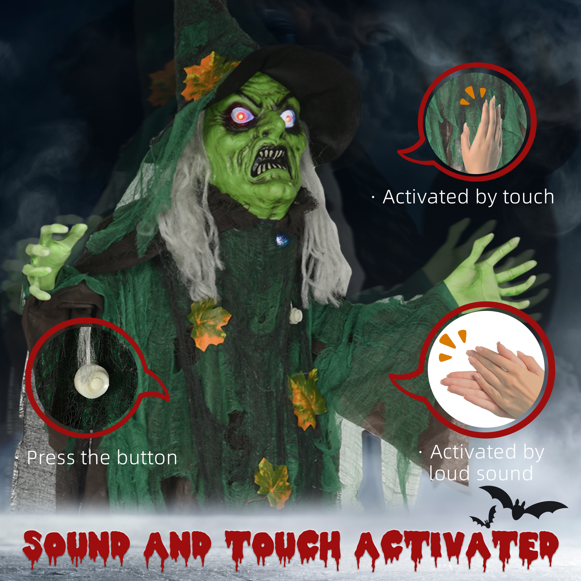 6ft Halloween Witch Decoration, Outdoor Activated Prop