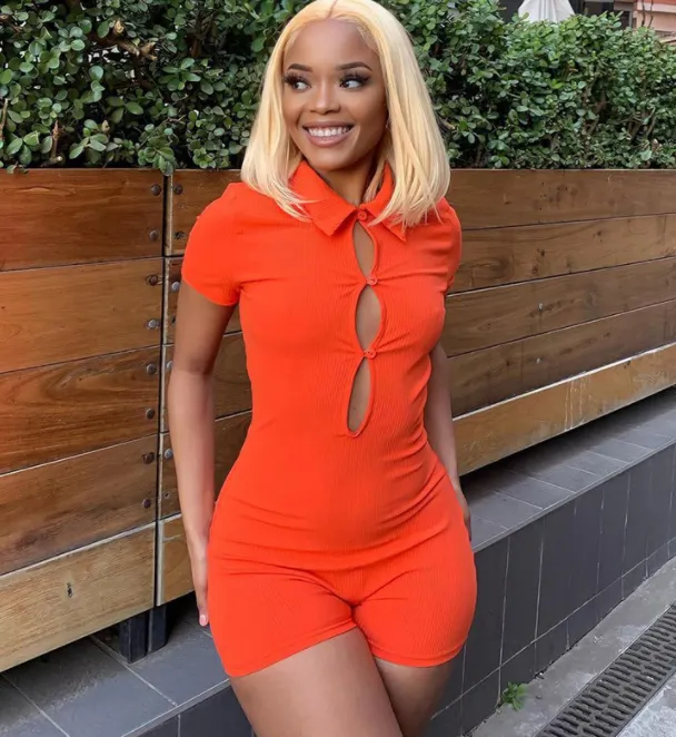 Cutout Polo Neck Sporty Shorts - Orange