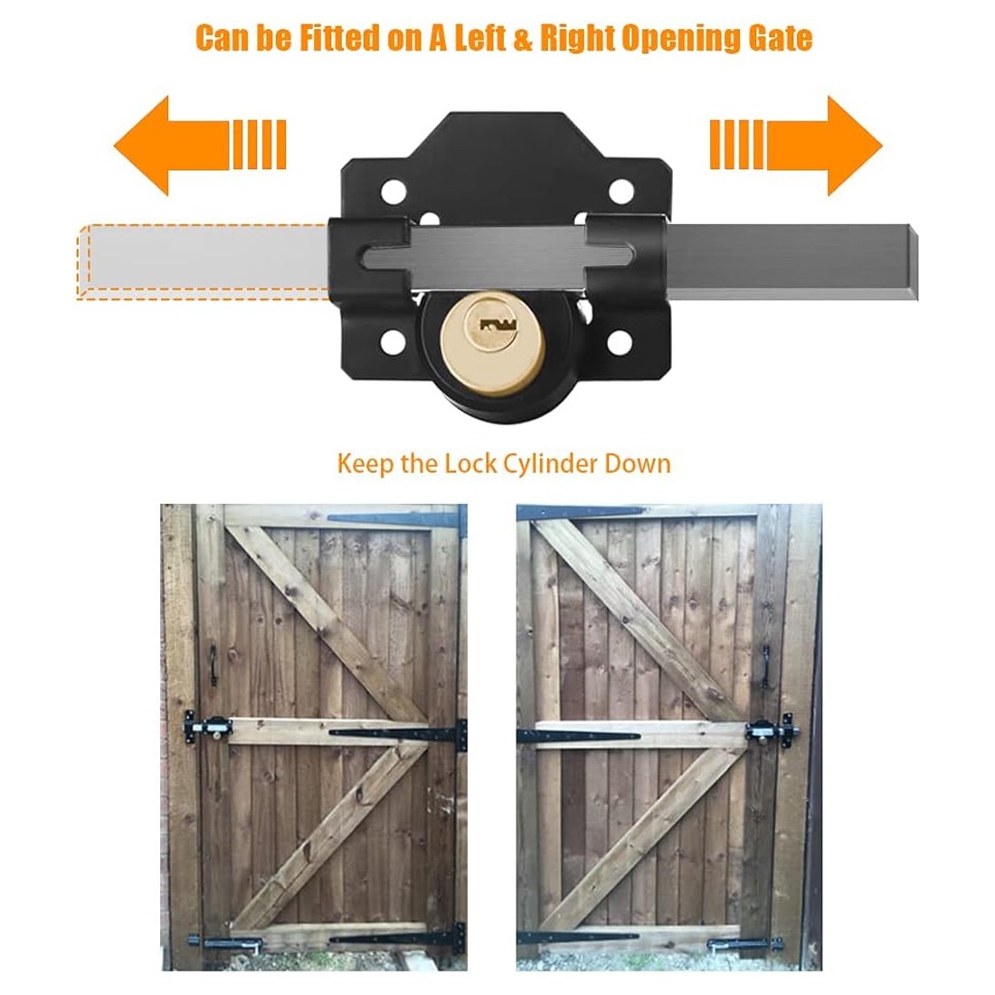 70mm Both Sides Gate Lock Garden Security Double Long Throw