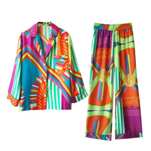Women's Long Sleeved Trousers Thin Silk Ice Silk Suit 6232Color Bar - Shop at LoveMi