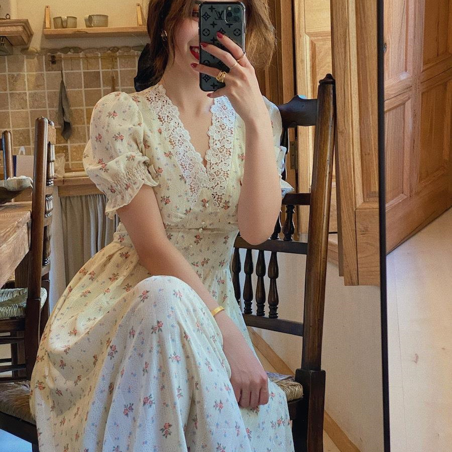 Floral Puff-Sleeve Long Dress, picture 6 of 7