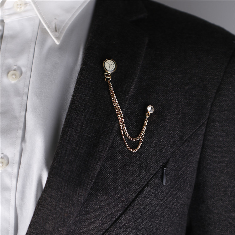 Fringe Chain Clock Suit Brooch Simple Dial Corsage