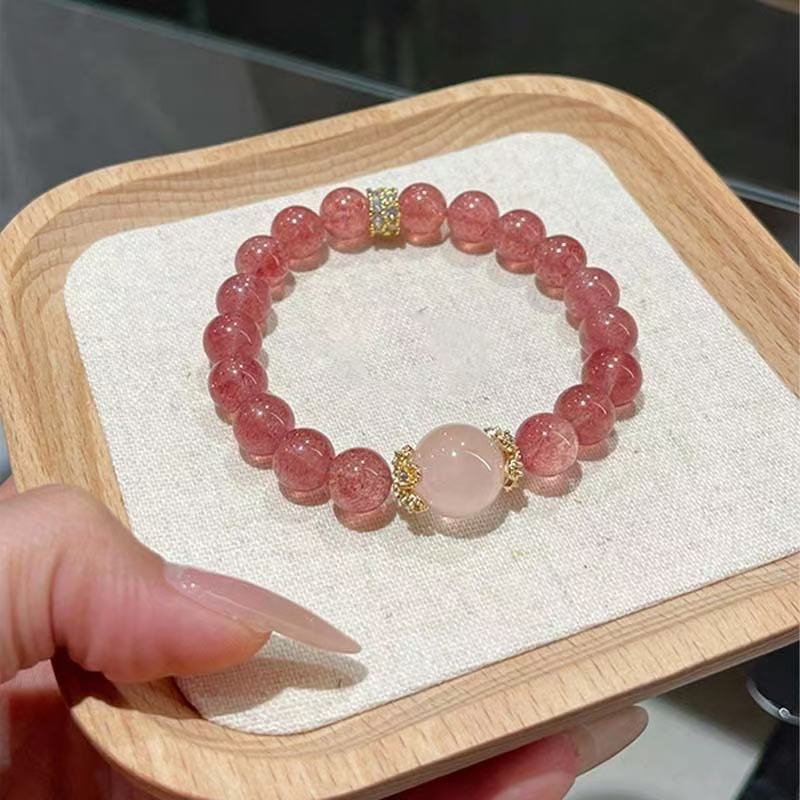 Bratara Strawberry Quartz  Rose Quartz Love Round Beaded Chain Bijuterii Energizante Pentru Femei