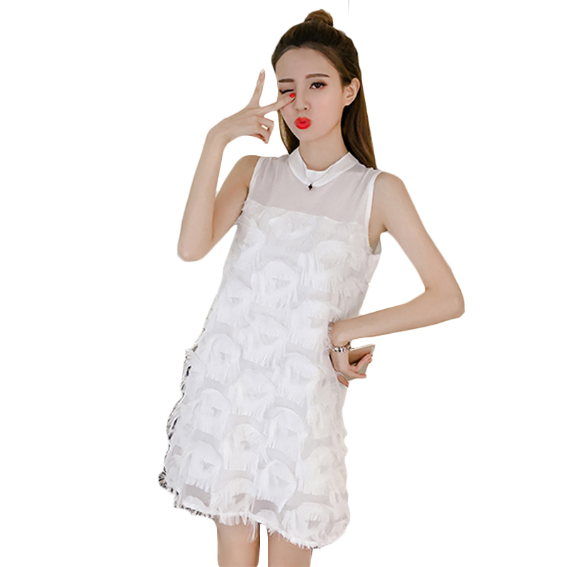Temperament Fringed Feather Sleeveless A Line Dress