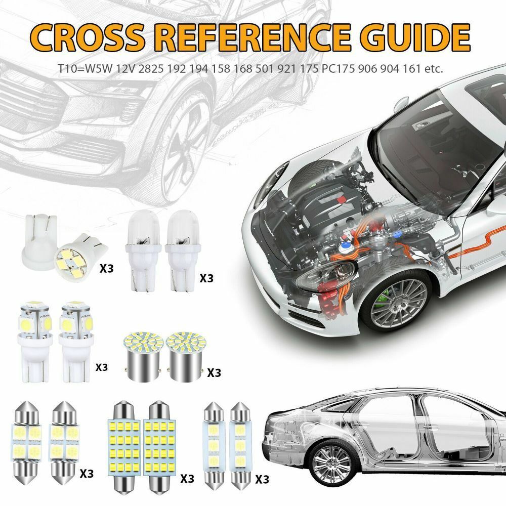 42Pcs Car Interior White LED Light Bulbs Combo Kit For Dome Map Door Trunk License Plate 12V