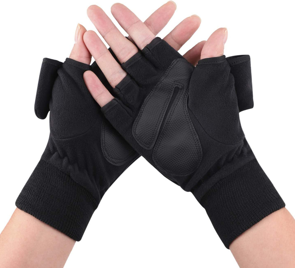 Warm Half Finger Clamshell Sports Riding Touch Screen Non-slip Polar Fleece Gloves