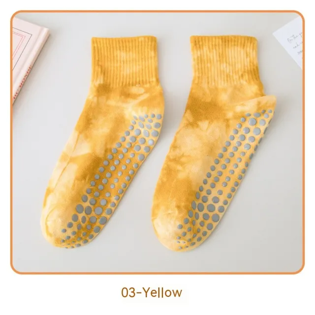 Yoga Socks Women Tie dyed Non slip Short Cotton 03 Yellow - Shop at LoveMi