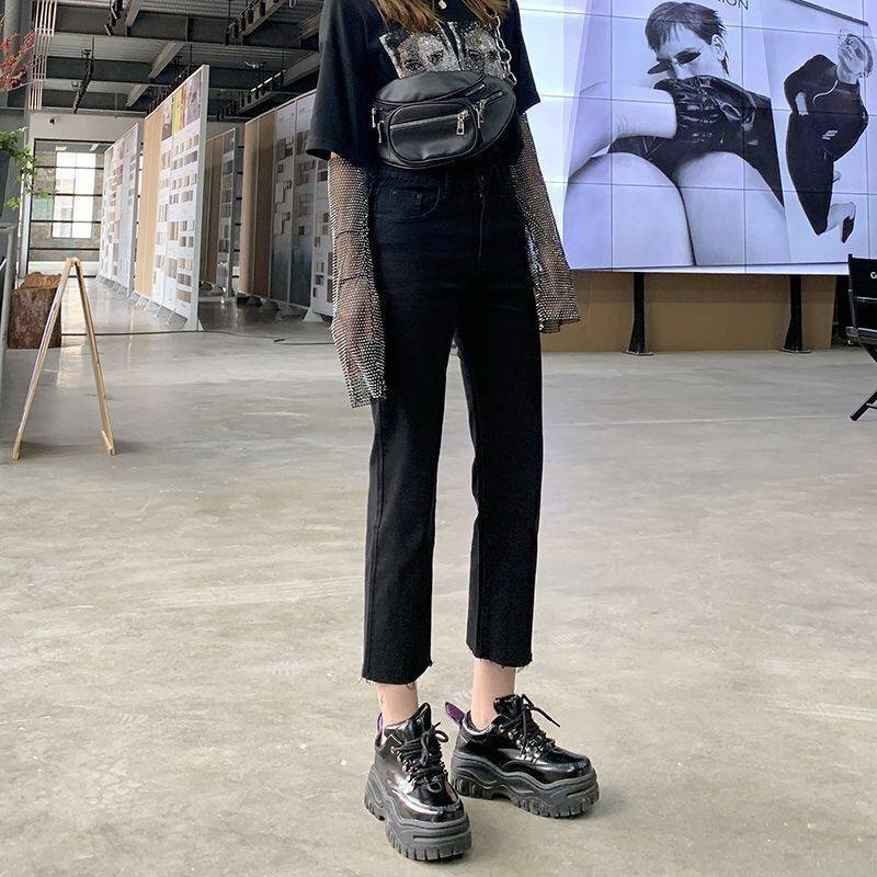 Fashion Women's Thin Split Straight leg Jeans Gross Eight Points - Shop at LoveMi