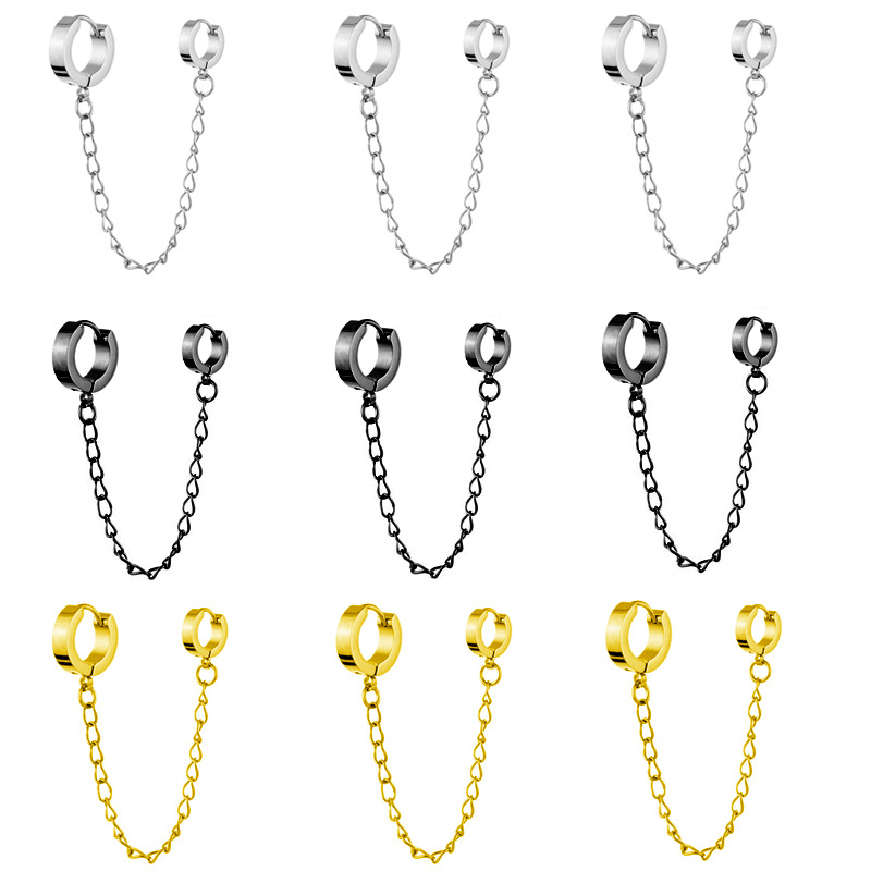 Men's And Women's Fashion Simple Stainless Steel Round Binaural Buckle Chain Earrings
