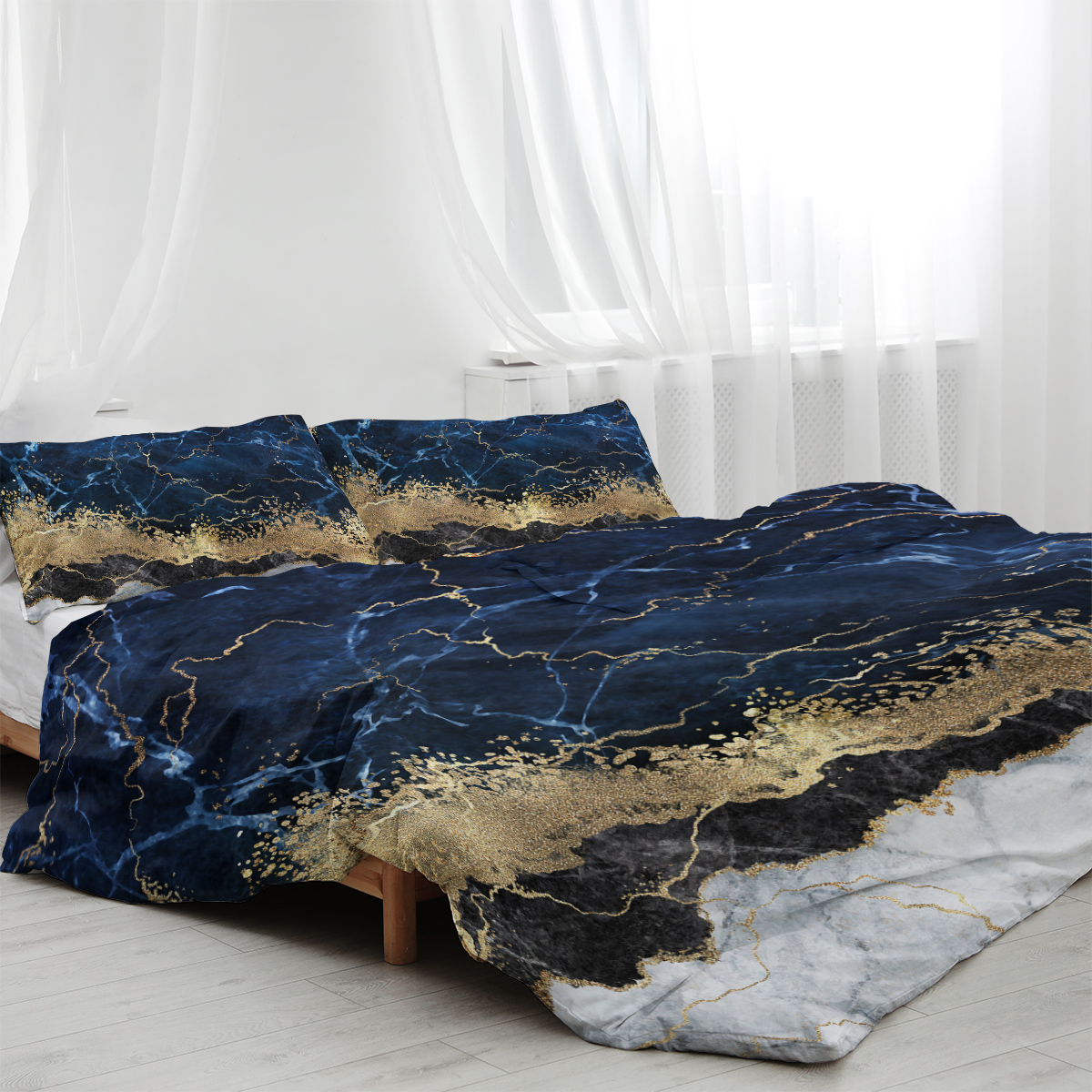 Chic Marble Bedding White Marble Gilded Navy Blue Duvet Cover Set Trendy Printed Design Bed Quilt Cover Set King 1 Duvet Cover 2 Pillowcases — foto 14