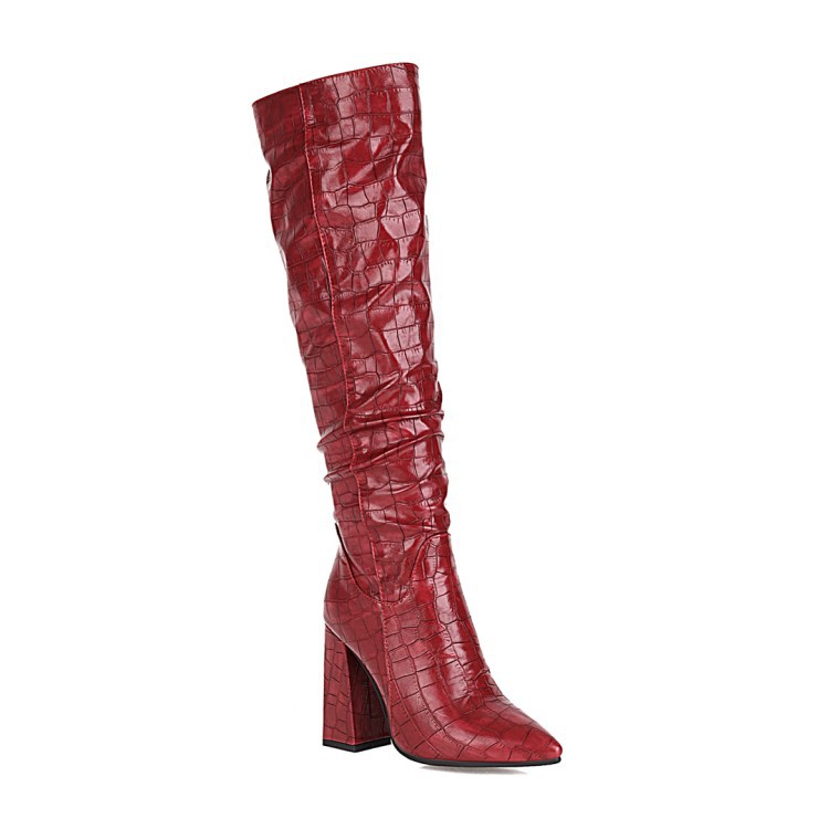 Title 13, Block-heeled High-heeled High Boots With Emboss...