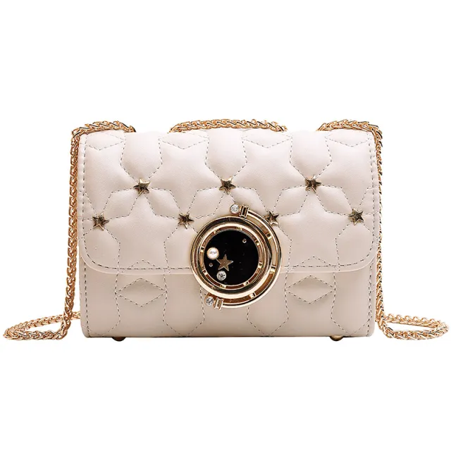 Retro Chain Female Messenger Bag Simple Texture Rivet Diamond Small Square Bag White - Shop at LoveMi