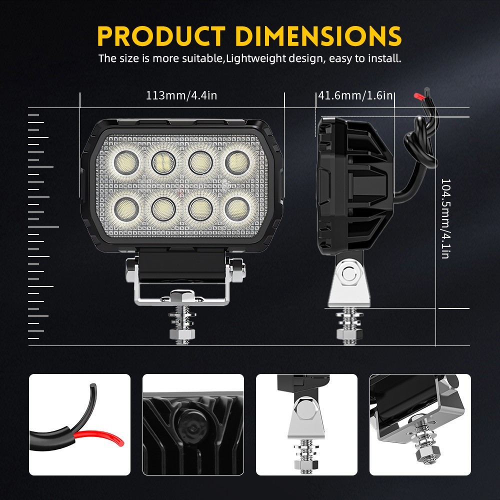 2PCS 4.4 Inch Rectangular Led Work Lights Flood Beam Fit Digger Tractor — image 9
