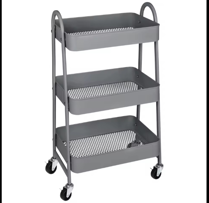 3 Tier Metal Storage Kitchen Cart With Lockable Wheels Mobile Shelving Unit Utility Rolling Organizer For Home Narrow Places 9