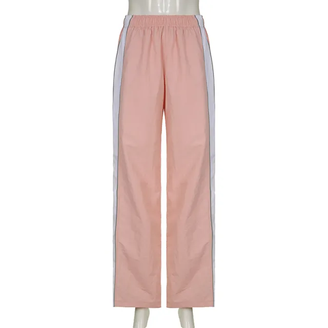 Ladies Elastic Low Waist Woven Casual Pants Pink - Shop at LoveMi