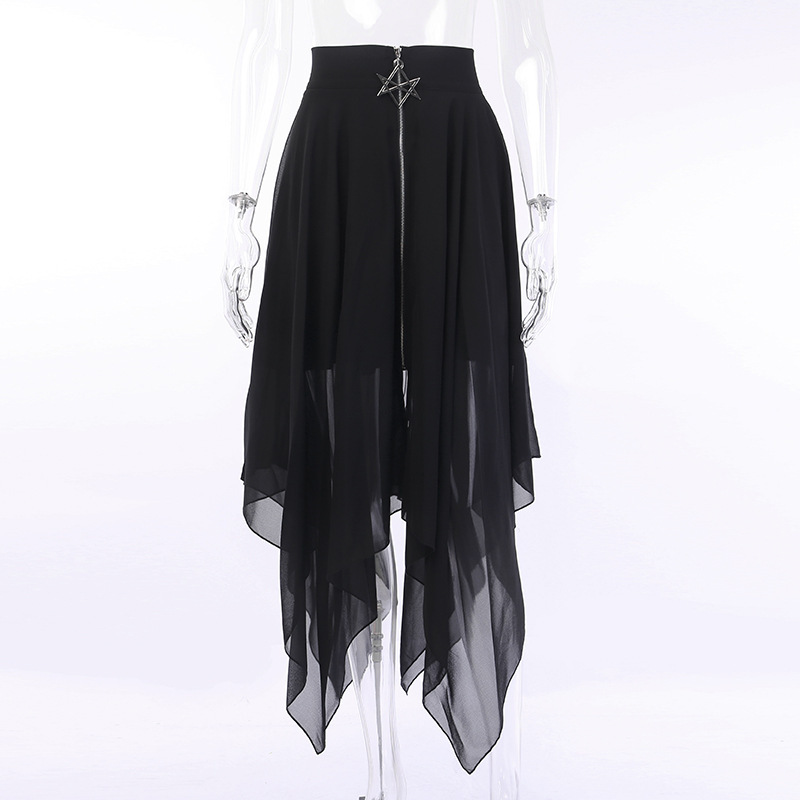 Zombie Cold Irregular Mesh Six-pointed Star Zipper Long Skirt