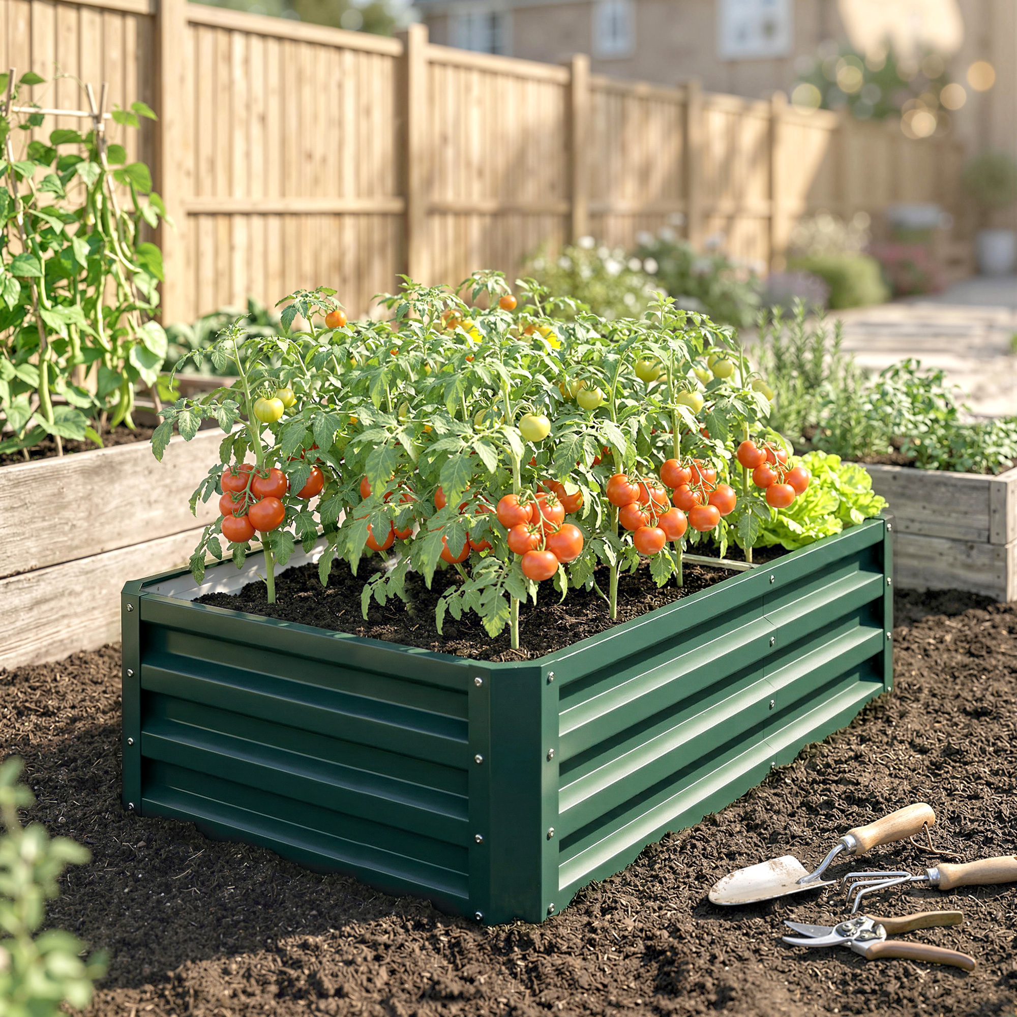 Garden Elevated Flower Beds, Galvanized Outdoor Planting Boxes, Suitable