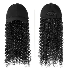Women's Fashion Natural Headgear With Hat And Wig - Natural Black - View 1