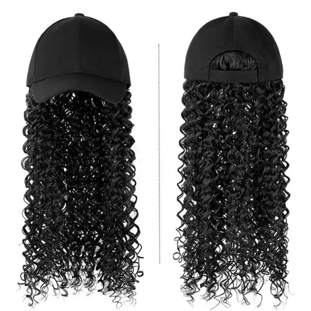 Women's Fashion Natural Headgear With Hat And Wig Natural Black - Shop at LoveMi