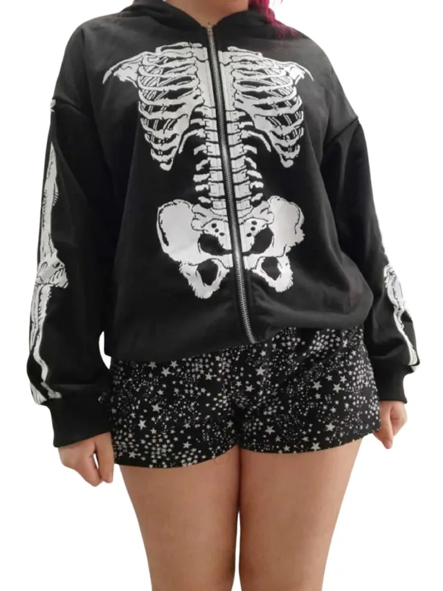 Fashion Chest Print Pullover Double Hooded Top Women Black - Shop at LoveMi