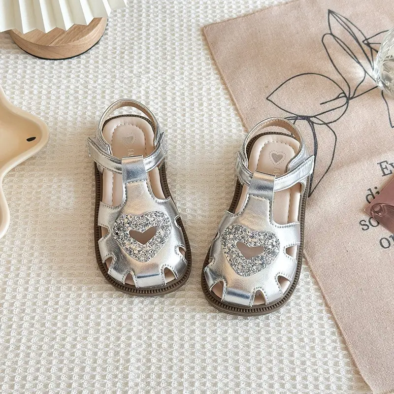 Korean Style Girls Princess Sandals, Closed-Toe Heart