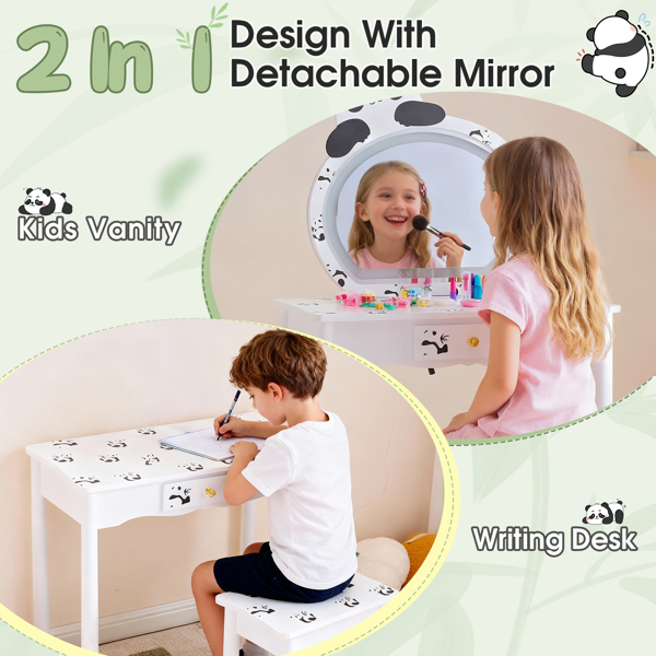 Black And White Panda MDF Painted Finish, Solid Wood Legs, 1-drawer Children's... 3