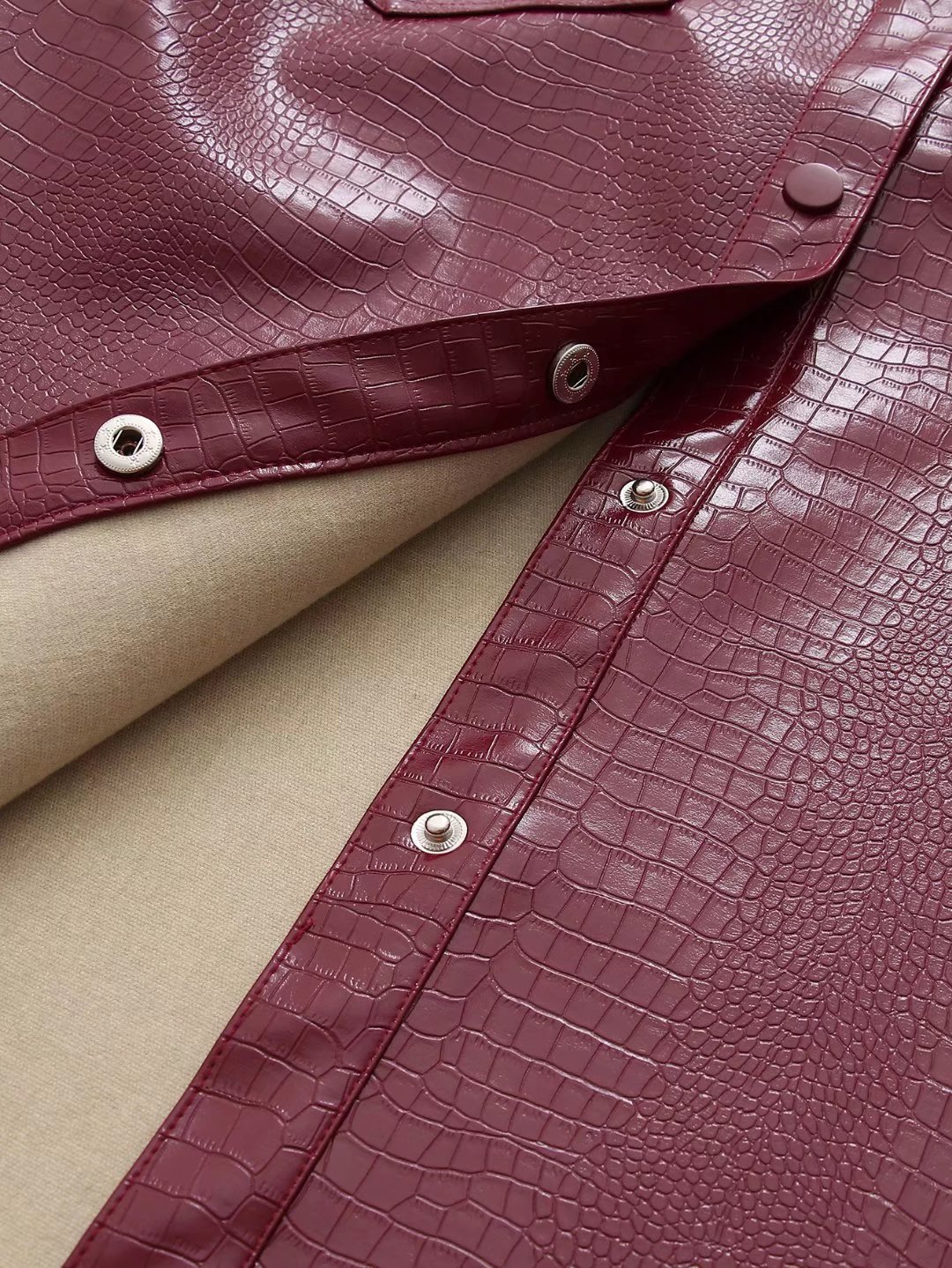 Leather Jacket With Double Pockets And Lace-up Collar