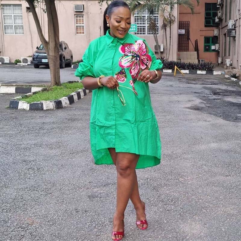 Women's Sequin Embroidered Big Flower Casual Balloon Sleeve Dress — image 1
