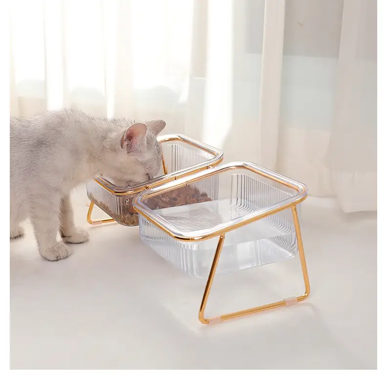Cat Bowl Transparent High Foot Diagonal Neck Guard