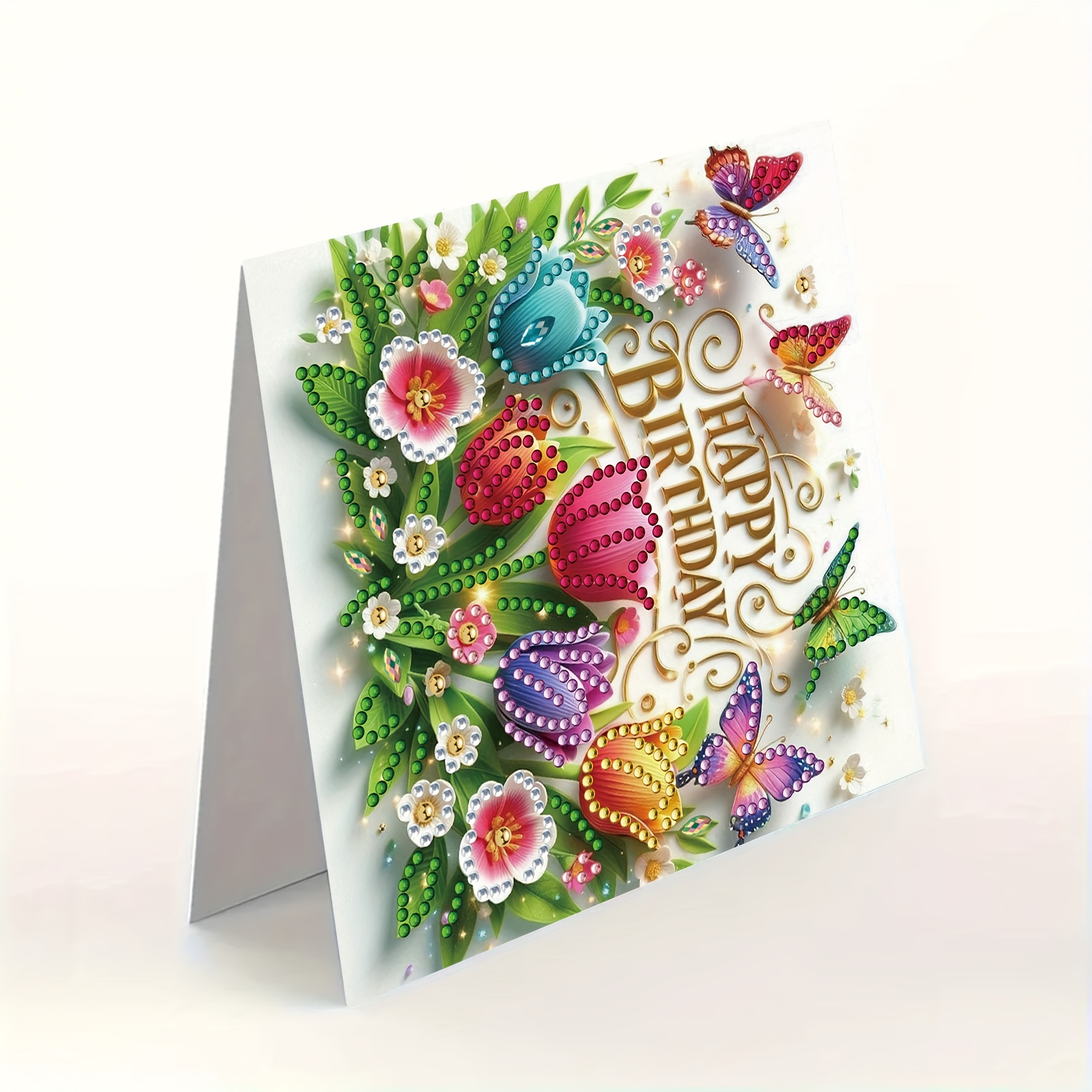 DIY Diamond Painting Kit Birthday Card Kit, Unique Flower Pattern Design, Rhinestone Diamond Painting Art Mosaic Postcards, Holiday Greeting Cards Perfect For Families, Friends, And Lovers, H