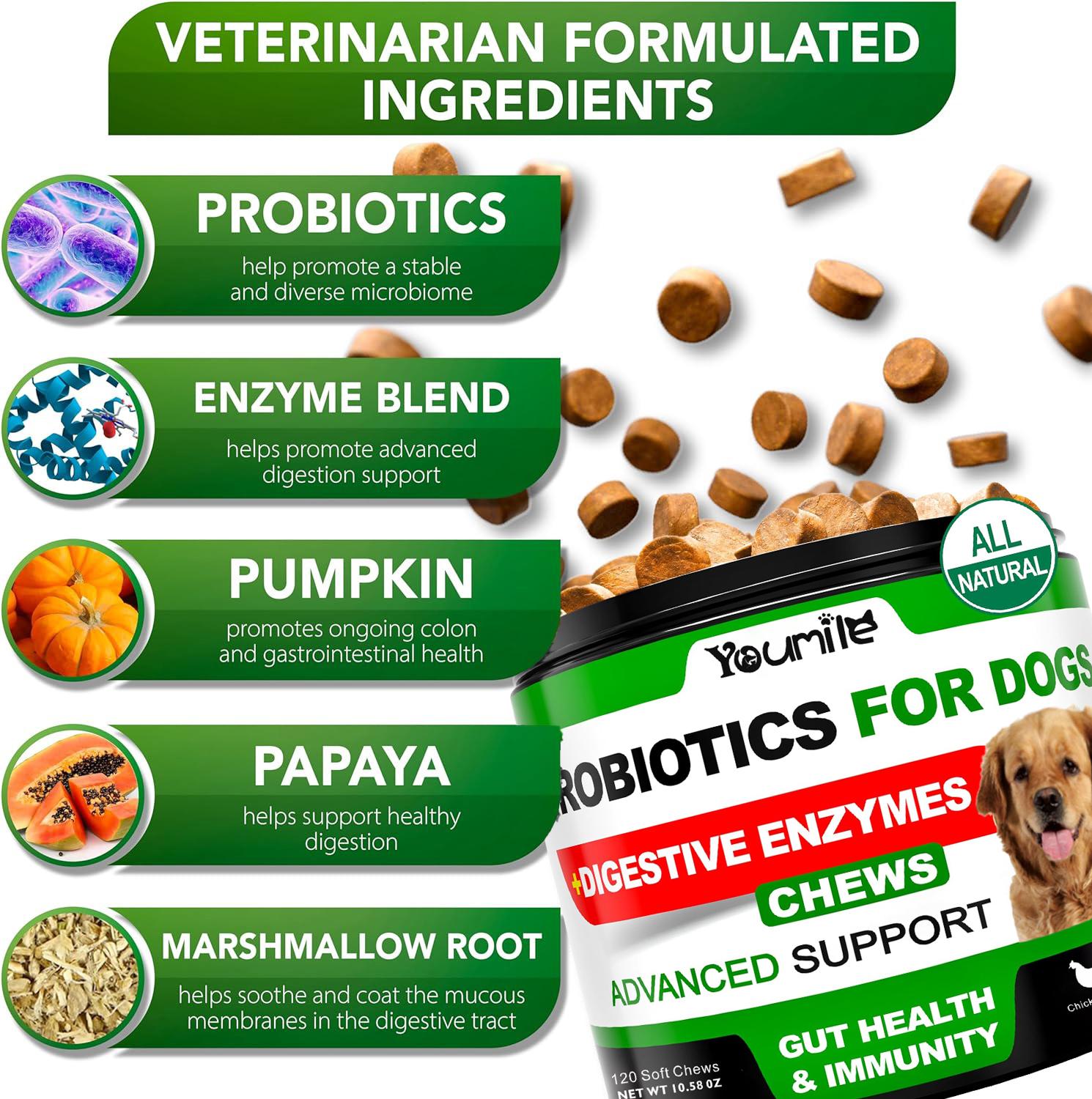 Youmile Probiotics For Dogs Soft Chews For Seasonal Allergies, Gut, And Digestive Health. Vet-Reviewed, Premium-Quality Ingredients - Supplements Dog  Vitamin Hip  And  Joint  Supplement