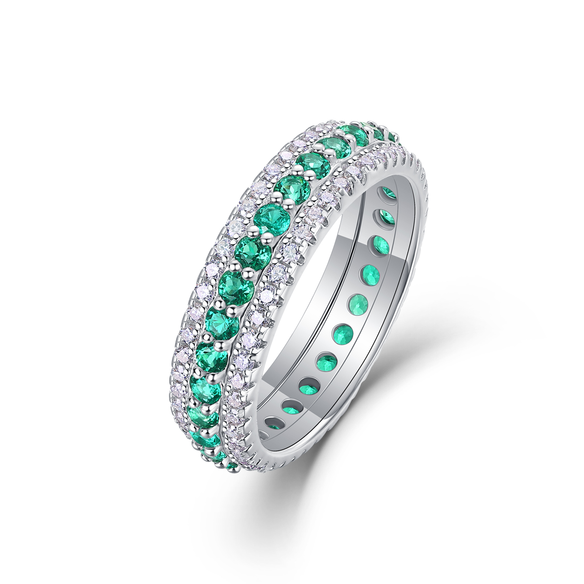 Three Row Green Gemstone Eternity Ring