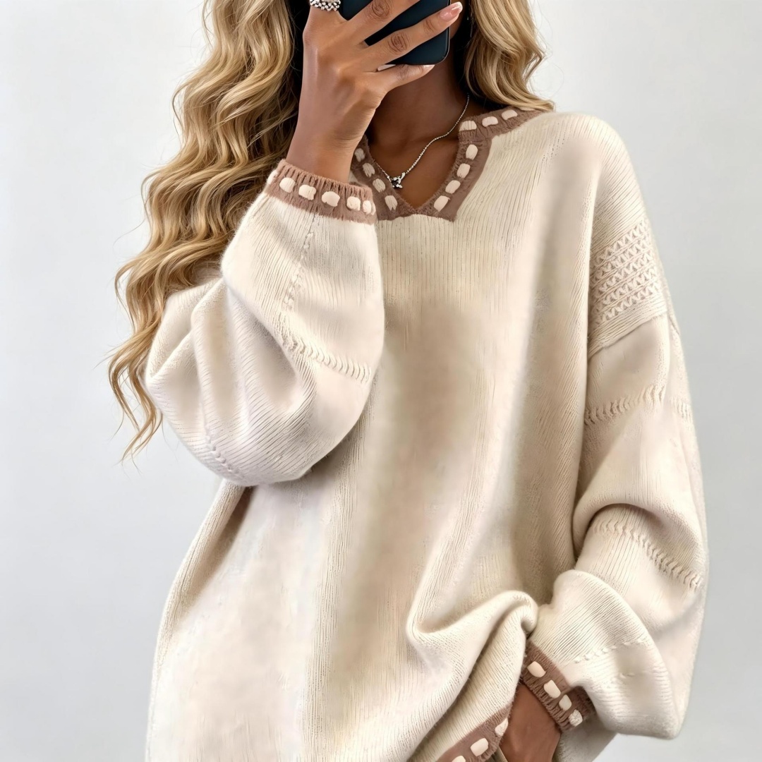 Europe-US Cross-border Amazon 2026 Autumn-winter New Pair Of V-neck Knitted Shirts Loose Casual Sweater Women's Top