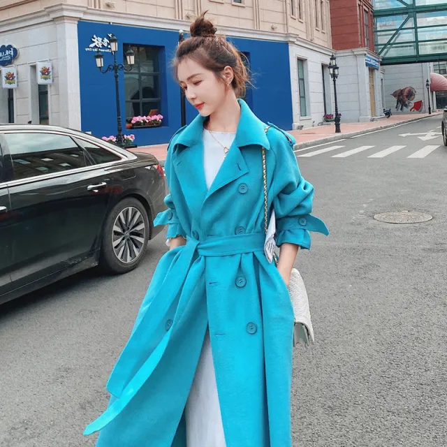 Women's Double sided Woolen Mid length Woolen Coat Blue - Shop at LoveMi
