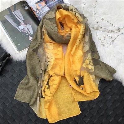 Gradient Cut Flower Organza Lace Scarf