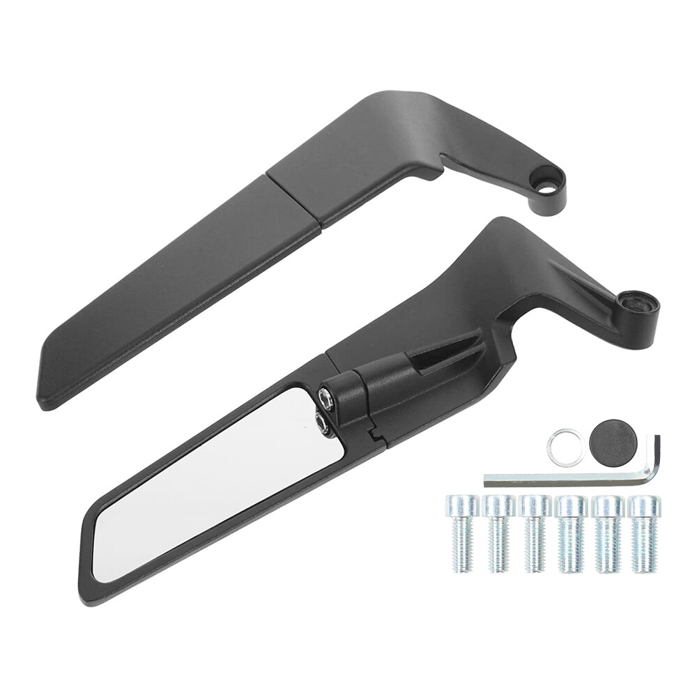2x Motorcycle Wind Wing Rearview Mirrors, Stealth Wing Side Mirrors, Adjustable, CNC-Machined Aluminum