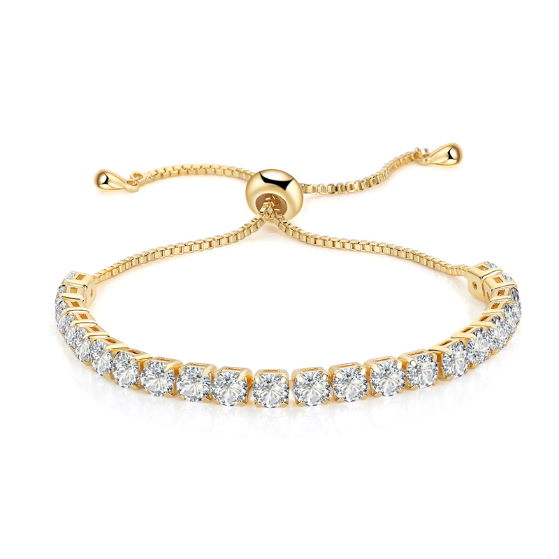 Round Zircon Single Row Full Drill Adjustable Crystal Tennis Bracelet