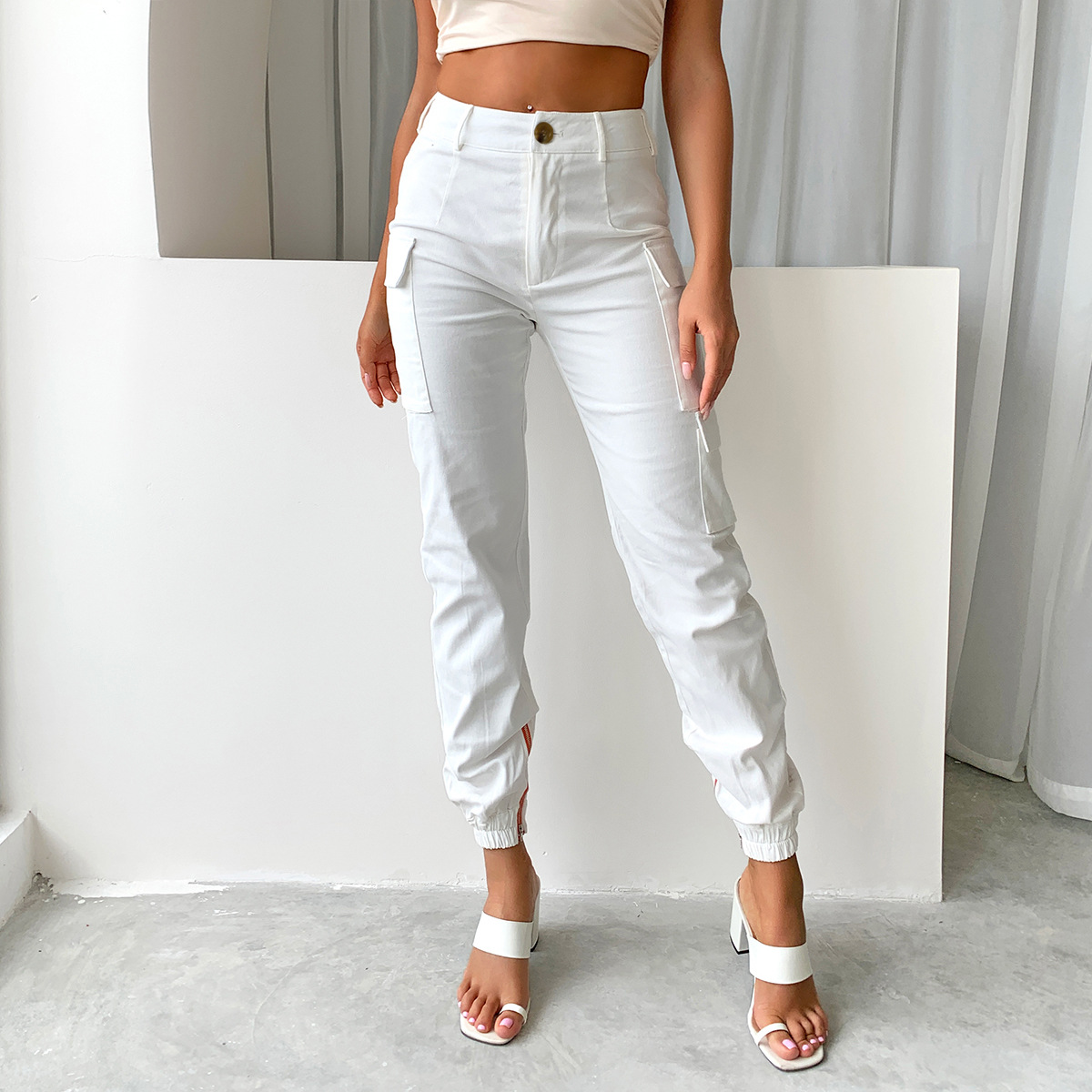 Women's Low Waist Solid Color Strappy Overalls