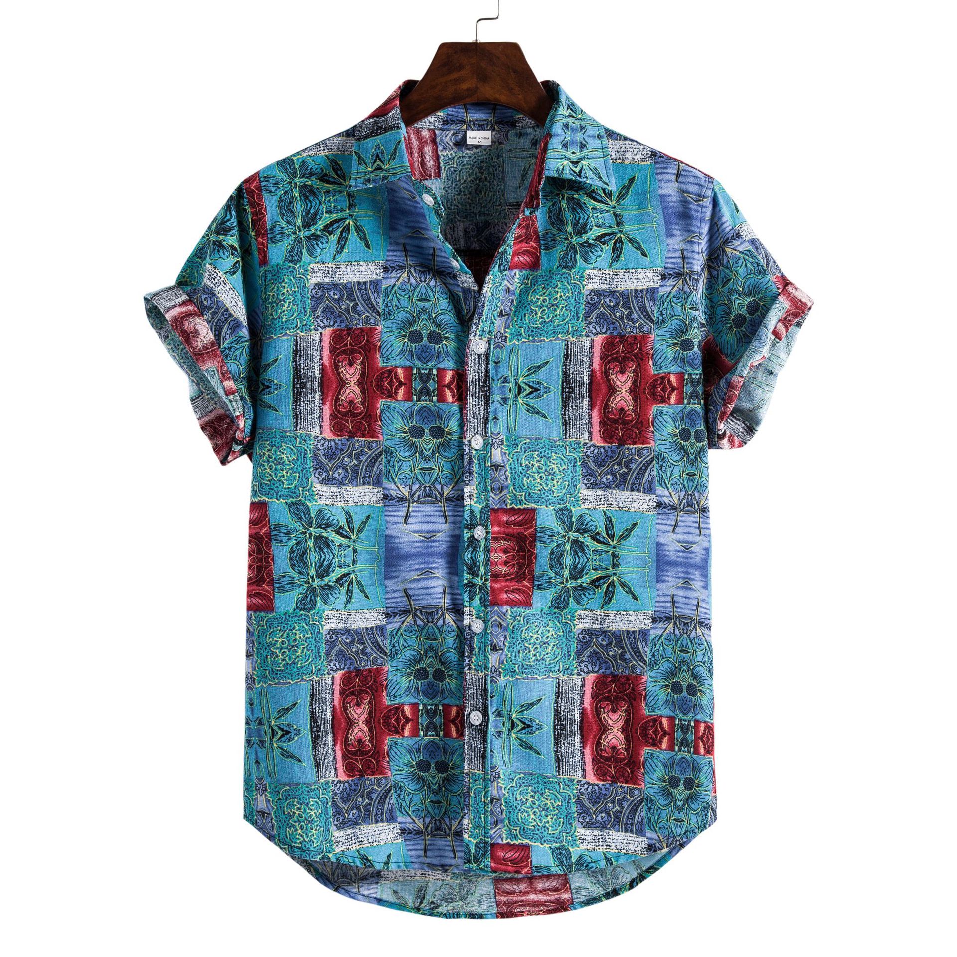 Title 4, Printed casual mens short sleeve shirt lapel top