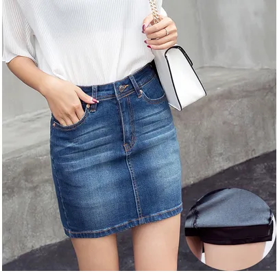 Stretch Slim Slimming Plus Size Denim Short Skirt Female Summer Anti glare Half length Skirt Bag Hip Skirt Light Blue - Shop at LoveMi