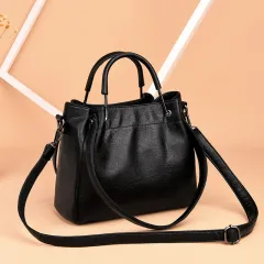 Bags Handbags Korean Fashion Women's Bags Soft Leather Retro Bucket Bag Handbag - Black - View 1